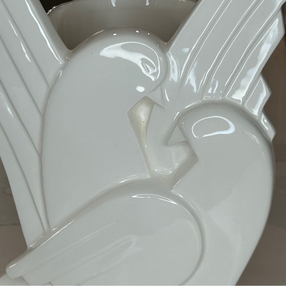 Very Rare Fitz & Floyd All White Pottery Birds Vase - Picture 9 of 10